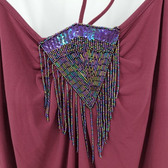 New Ideology Asym Hem Y2K Disco Fringe Sequin Jewel Neckline Whimsigoth Dress S - Picture 7 of 10